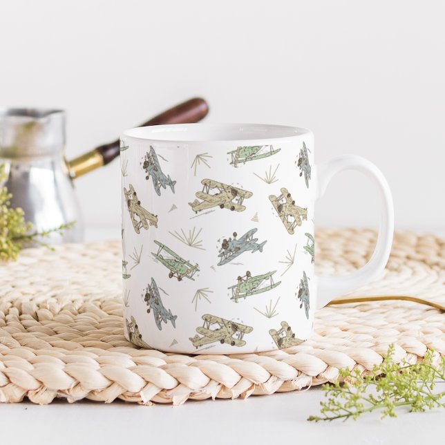 Caneca De Café Baviões de Arte Arrasteira Deco - padrão verde azu (Criador carregado)