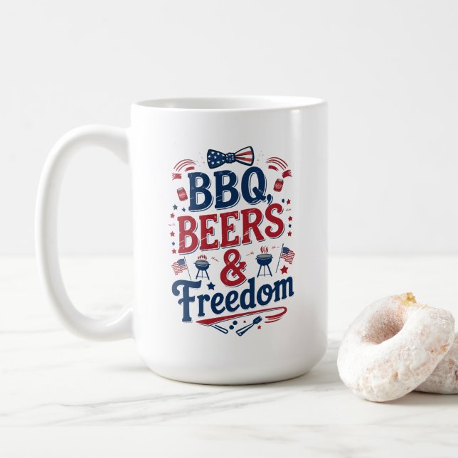 Caneca De Café BBQ, Beers & Freedom – Retro 4th of July Vibes (Com Donut)