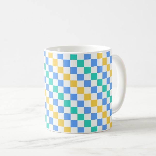 Caneca De Café Beach day diagonal checkerboard pattern (Frente Esquerda)