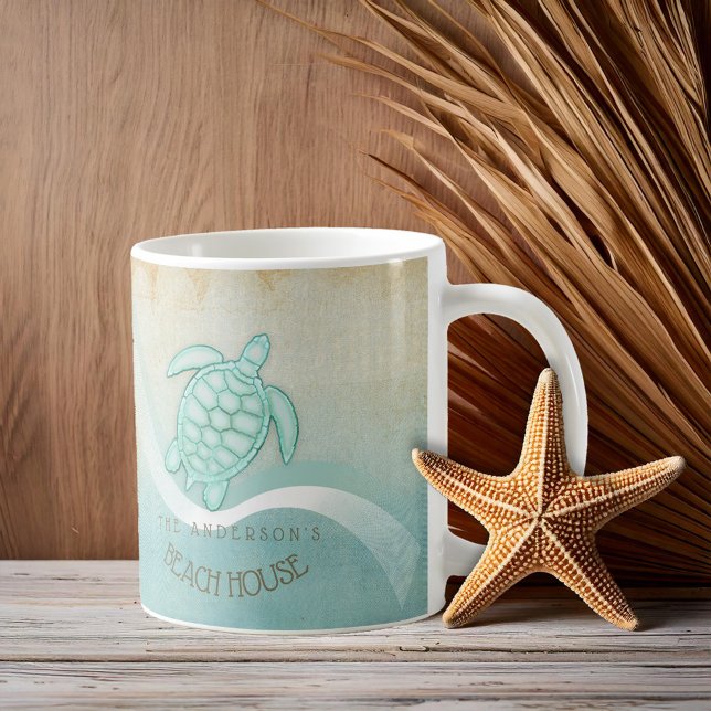 Caneca De Café Beach House NMaritime Turtle Aqua Blue ID623 (Criador carregado)