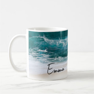 Caneca De Café Beach Tropical Waves Sand Modern Name