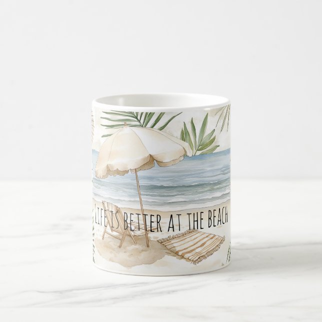 Caneca De Café Beach Umbrella Tropical Shells Palm Leaves (Centro)