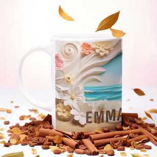 Caneca De Café Beachy Cove Floral 3D Personalizada - Praia