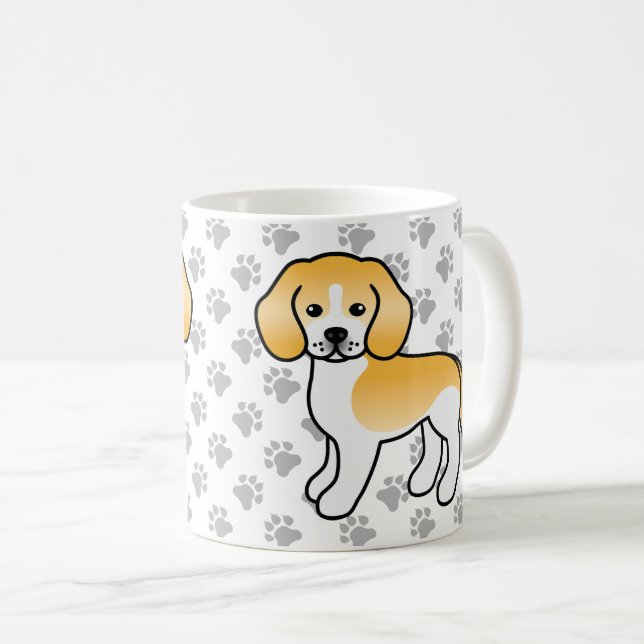 Caneca De Café Beagle Cartoon em Branco e Limão & Patinhas (Frente Esquerda)