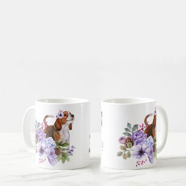 Caneca De Café Beagle cercado por Flores de Aquarela