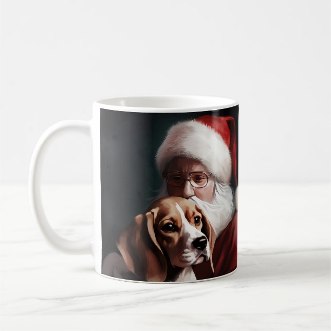 Caneca De Café Beagle Com O Papai Noel Natal Festivo (Esquerda)