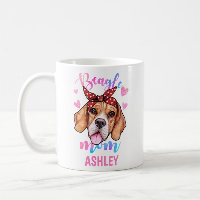 Caneca De Café Beagle Mãe Cachorro Aquarela Mãe (Esquerda)
