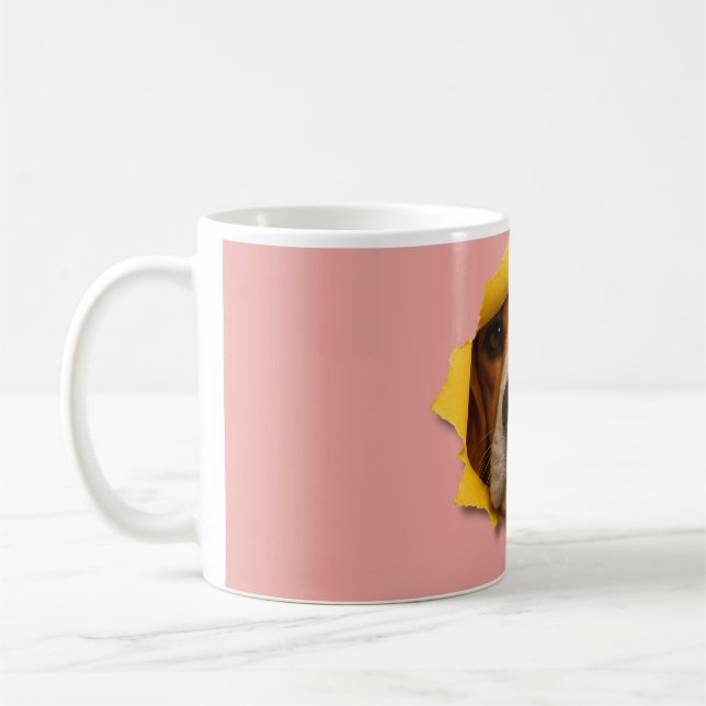Caneca De Café Beagle Peeking Através do Papel (Esquerda)