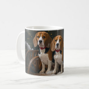 Caneca De Café Beagle Sleigh Natal Decoração Nevada