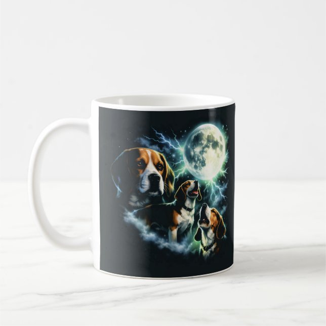 Caneca De Café Beagle Uivando à Lua – Cachorro de Caça Noturno (Esquerda)
