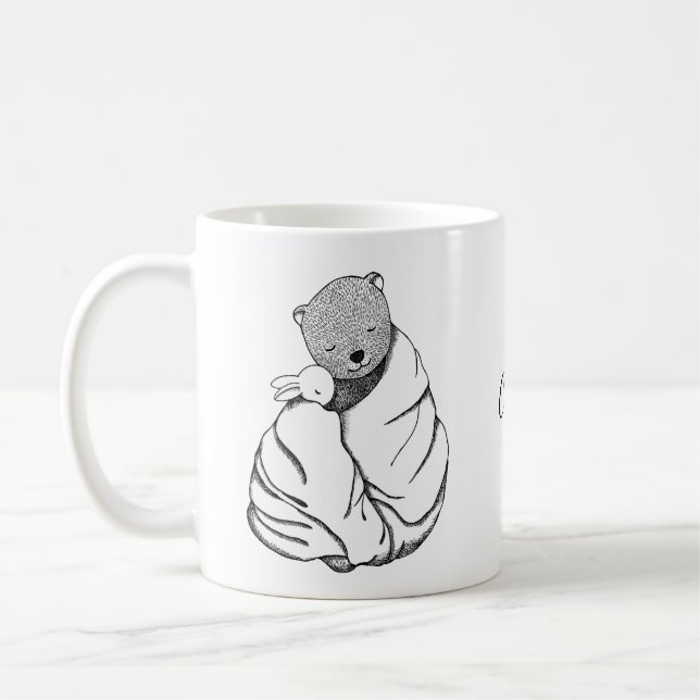 Caneca De Café Bear Bunny Rabbit em Blanket Personalizado (Esquerda)