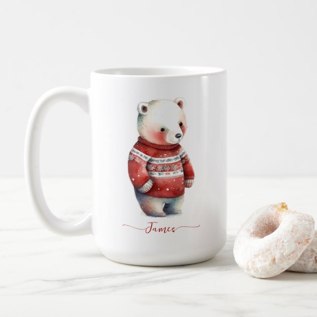 Caneca De Café Bear Cozy Winter White Polar Bear Christmas (Com Donut)