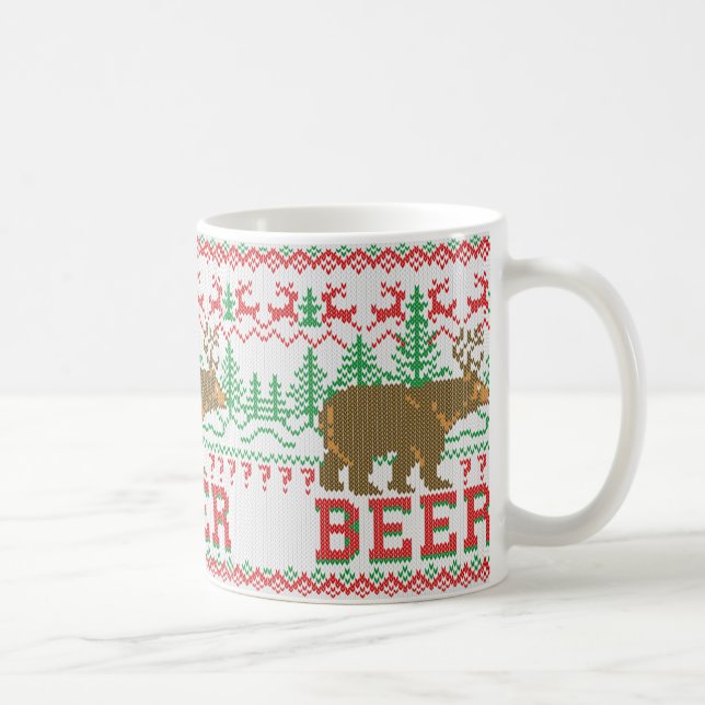 Caneca De Café Bear Deer ou Beer Christmas Sweater Style (Direita)