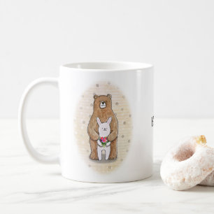 Caneca De Café Bear e Bunny Juntos Nome Personalizado do Casal Fe