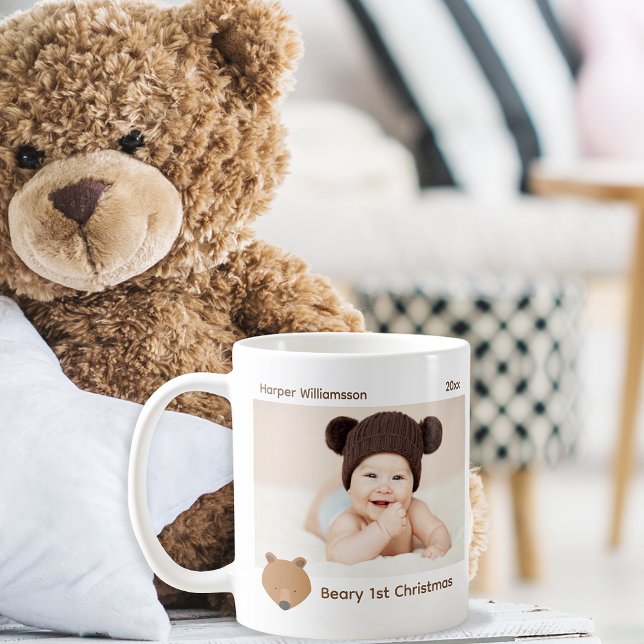 Caneca De Café Bear Photo Baby Primeiro Natal (Criador carregado)