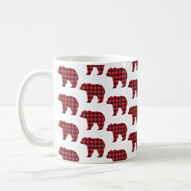 Caneca De Café Bear Shaped Plaid Red Black Buffalo (Esquerda)