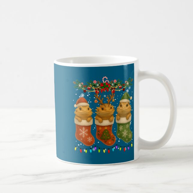Caneca De Café Bearded Dragon In Christmas Socks Lights Bearded D (Direita)