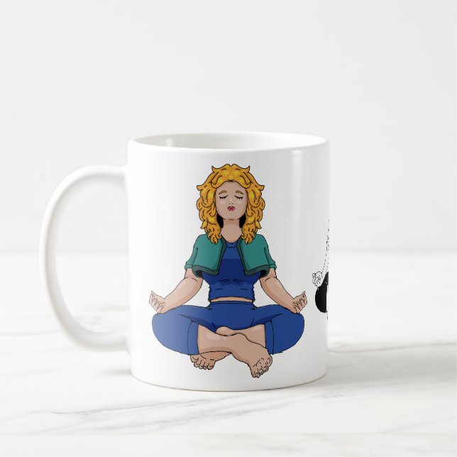 Caneca De Café Beautiful Blonde Girl Yoga Pose Lotus Cute (Esquerda)