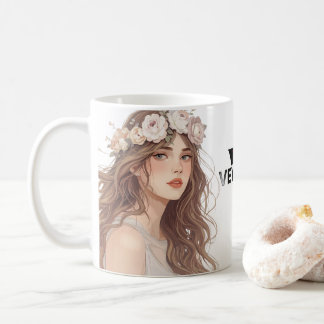 Caneca De Café Beautiful Floral Anime Girl – Soft Pastel Aesthe