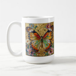 Caneca De Café Beautiful Impasto Butterflies and Flowers Poem