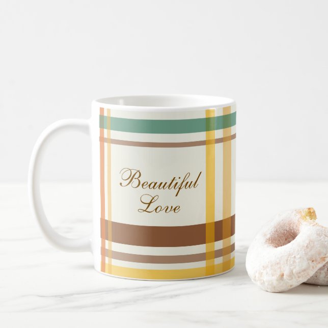 Caneca De Café Beautiful Love Cozy Tartan Plaid (Com Donut)