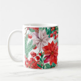 Caneca De Café Beautiful red and white Christmas poinsettia
