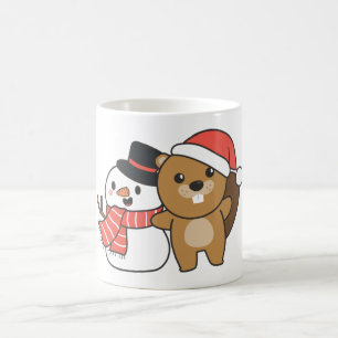 Caneca De Café Beaver Com Neve No Inverno No Natal