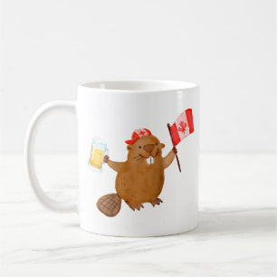Caneca De Café Beaver Segurando a bandeira canadiana Cerveja Ragl