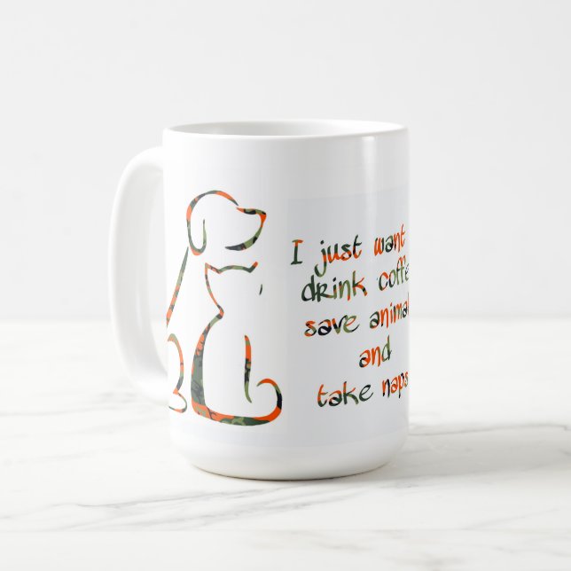 Caneca De Café Beba café, Salve animais, tire soneca - Pet Lover (Frente Esquerda)