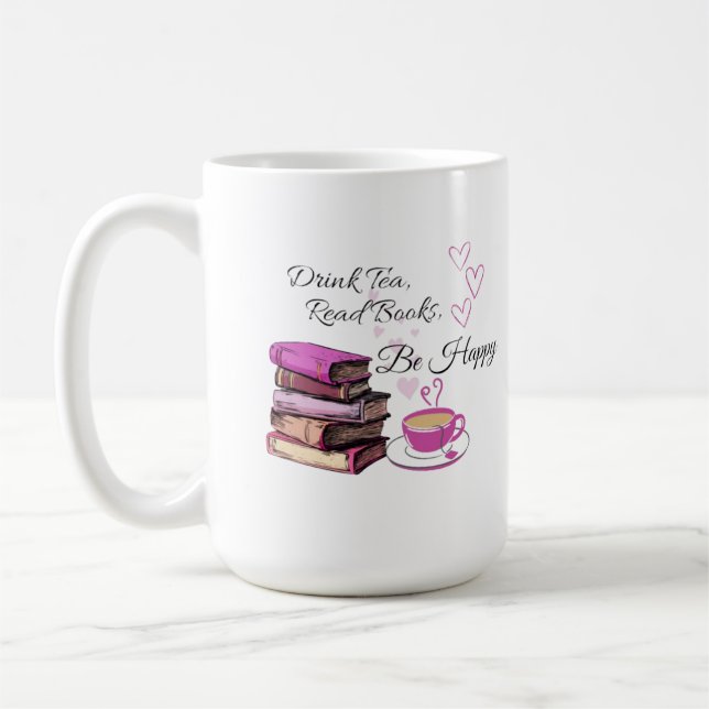 Caneca De Café "Beba chá. Leia Livros. Seja feliz. - Cozy Reader  (Esquerda)