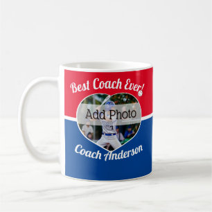 Caneca De Café Beball Best Coach Ever Photo Name Red White