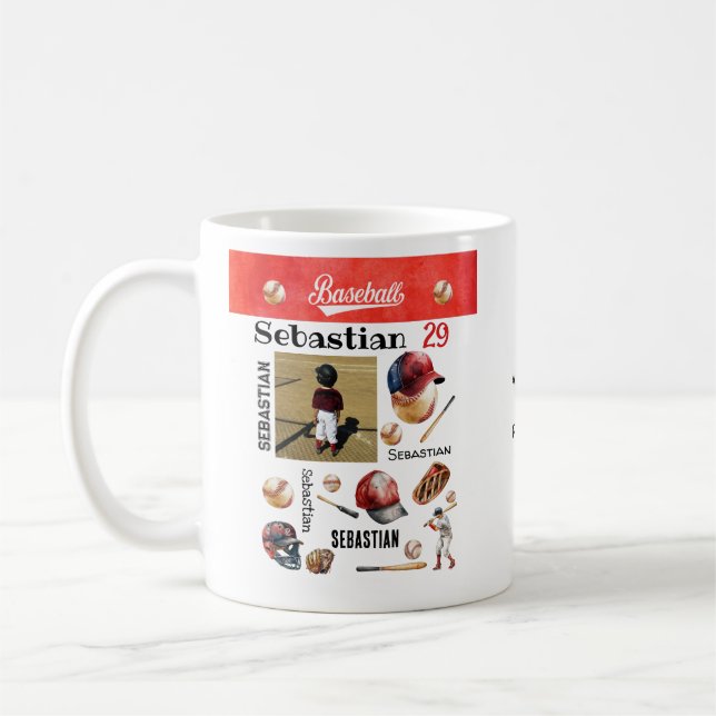 Caneca De Café Beball Player Softball PERSONALIZADO Foto e nome (Esquerda)