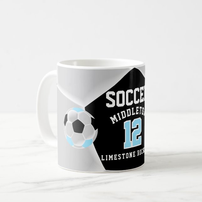 Caneca De Café Bebê Azul, Negro e Branco ⚽ Futebol Esporte (Frente Esquerda)