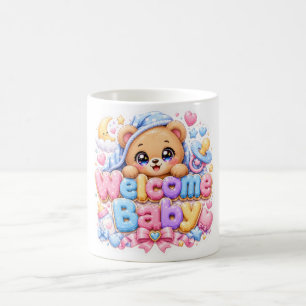 Caneca De Café Bebê Bem-vindo Urso Teddy Kawaii Fofo Rosa Pastel
