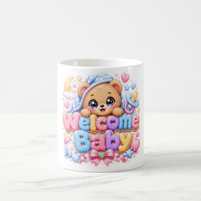 Caneca De Café Bebê Bem-vindo Urso Teddy Kawaii Fofo Rosa Pastel  (Centro)