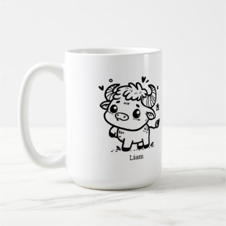 Caneca De Café Bebê Búfalo Fofo - Animal de Fazenda Kawaii