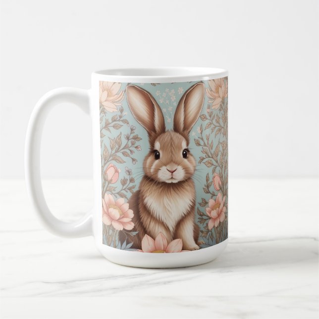 Caneca De Café Bebê Coelhinho Floral Pastel Fofo  (Esquerda)