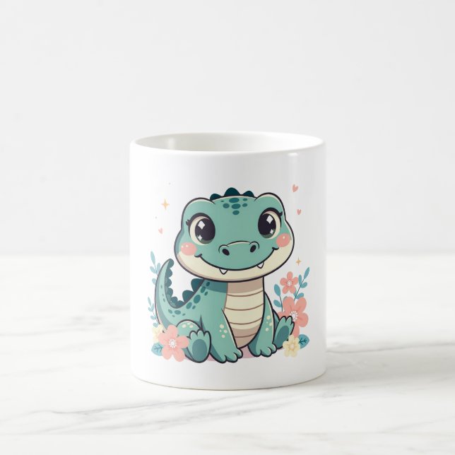Caneca De Café Bebê Crocodilo Fofo com Jardim Floral (Centro)