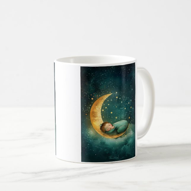 Caneca De Café Bebê dormindo na lua (Frente Esquerda)