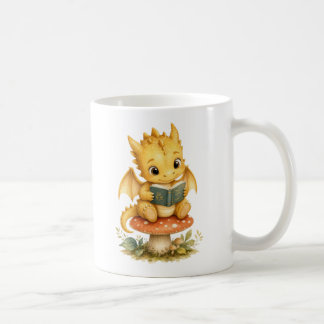 Caneca De Café Bebê Dragão Fofo Lendo Livro de Histórias Arte Aqu