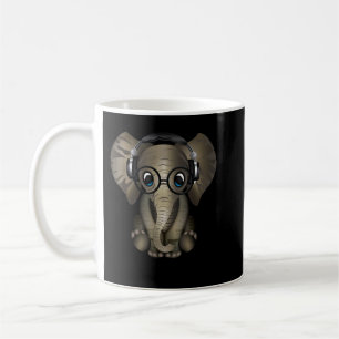 Caneca De Café Bebê Elefante DJ Vestindo Fones de ouvido e óculos