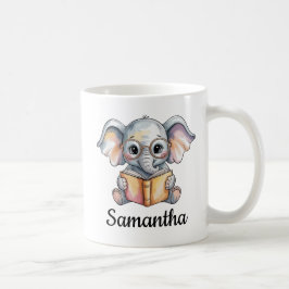 Caneca De Café Bebê Elefante Fofo Lendo um Livro Personalizado