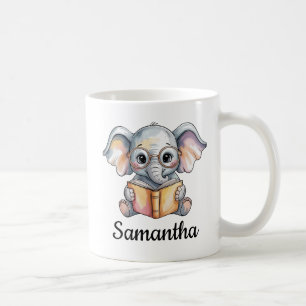 Caneca De Café Bebê Elefante Fofo Lendo um Livro Personalizado