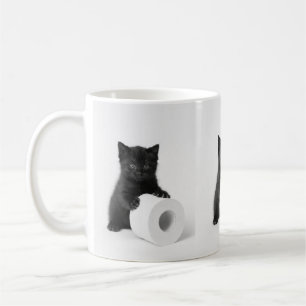 Caneca De Café Bebê Gatinho Preto Guardando Rolo de Papel Higiêni