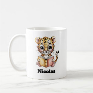 Caneca De Café Bebê Leopardo Fofo Lendo um Livro Personalizado