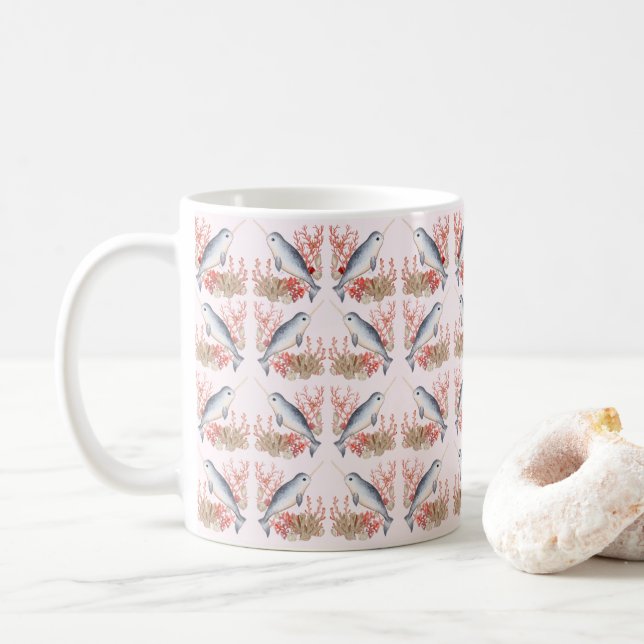 Caneca De Café Bebê lindo Narval conchas oceânicas  (Com Donut)