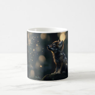 Caneca De Café Bebê Lobo Encantador Observando Vagalumes