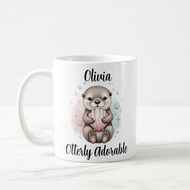 Caneca De Café Bebê Lontra com Concha "Totalmente Adorável" (Esquerda)