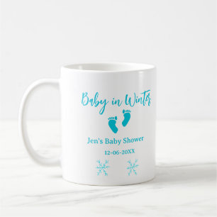 Caneca De Café Bebê no inverno chá de fraldas pés de bebê azul fl