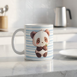 Caneca De Café Bebê Panda Fofo com Listras Azuis